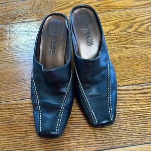 What’s What by Aerosoles black leather mules.  Heels, size 9 1/2